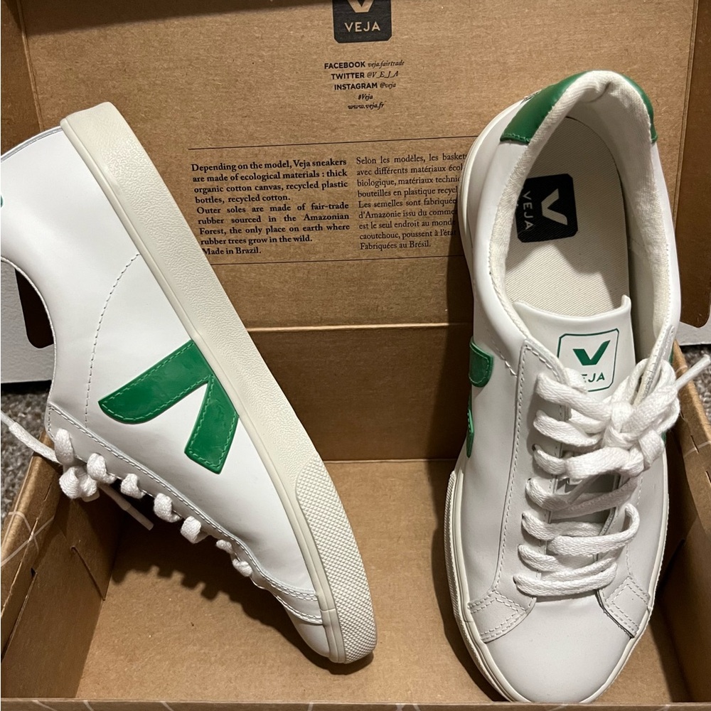 Veja White Sneakers with Green Details
